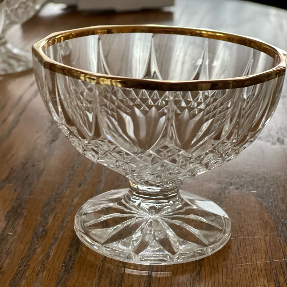 4 Crystal Dessert Gold Rim Compote Dishes NEW